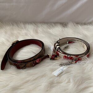 COACH Cherry Printed Reversible Leather Bag Strap SET (2 PIECES SET)